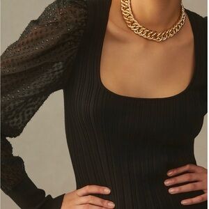 Anthropologie Puff Sleeve Shimmer Sweater